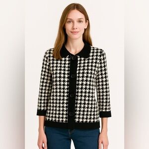 COVINGTON HOUNDSTOOTH CLASSIC‎ PREPPY CARDIGAN SWEATER WOMENS SIZE LARGE